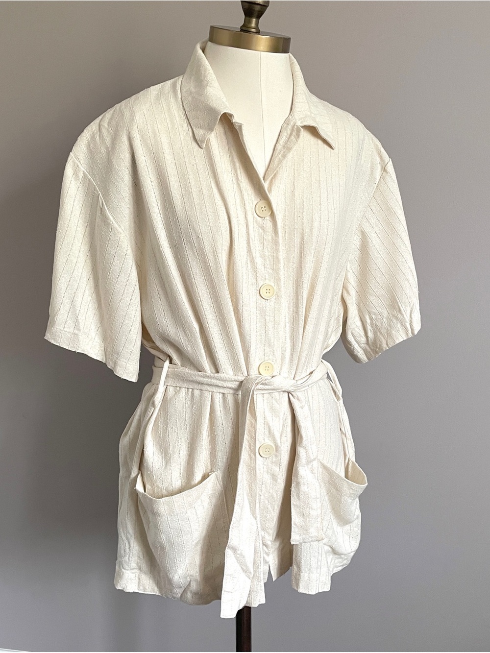Vintage Raw Silk Short Sleeve Tunic Blouse Shirt - Large - Picture 3 of 11
